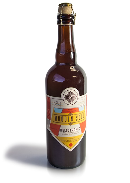 Beer bottle with pressure sensitive with matte lamination and a special die cut.