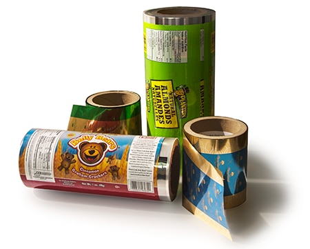 Rolls of metalized flexible packaging material.